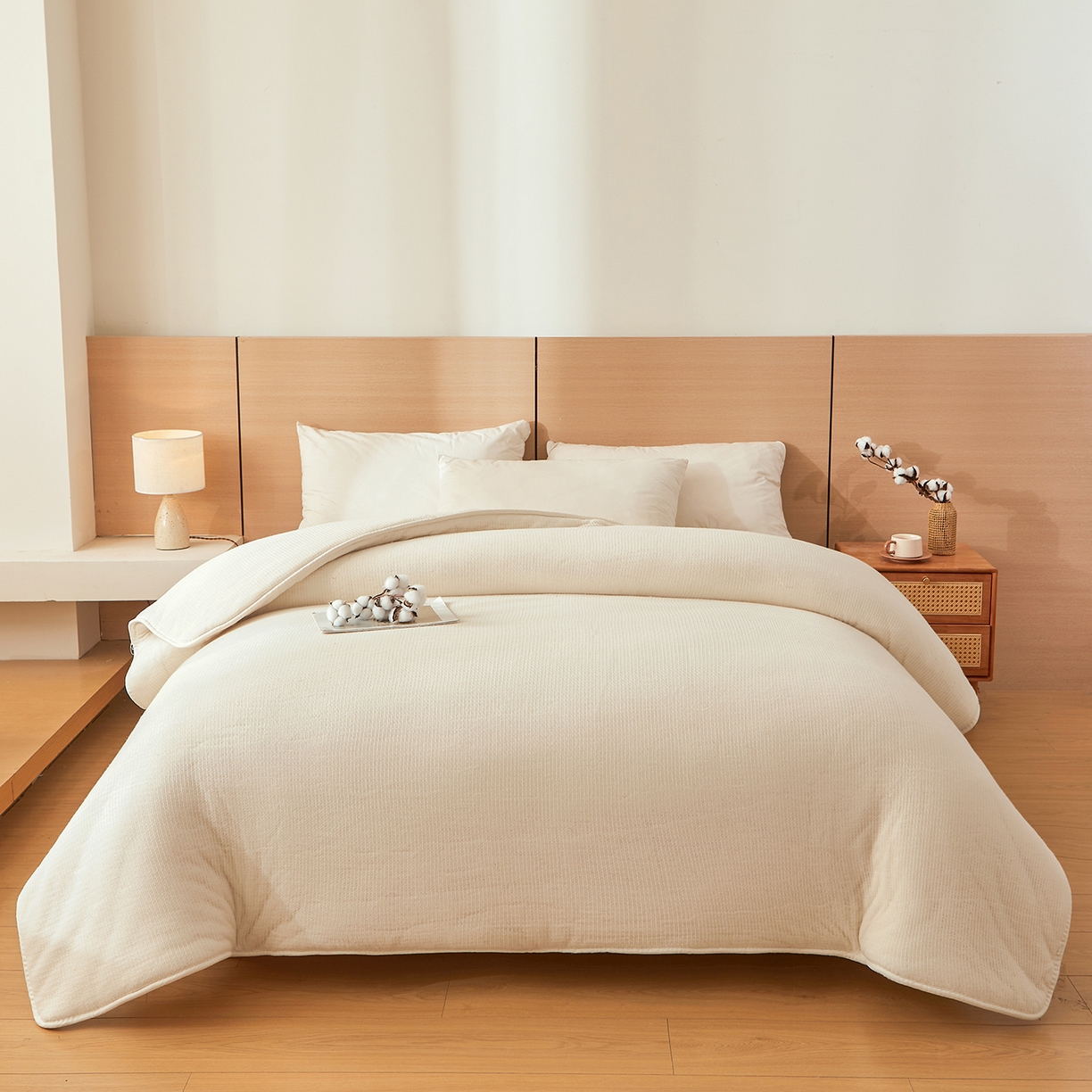 91家纺网 家纺一手货源 找家纺 晓时候2025新款鱼鳞网新疆棉花被棉絮夏被春秋被芯加厚冬被床垫被子-家用款棉花被 白色