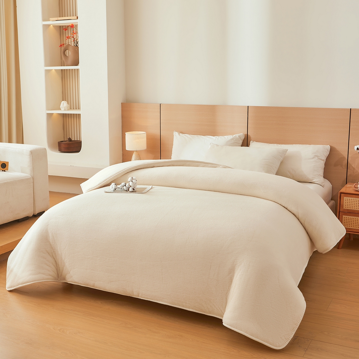 91家纺网 家纺一手货源 找家纺 晓时候2025新款鱼鳞网新疆棉花被棉絮夏被春秋被芯加厚冬被床垫被子-家用款棉花被 白色