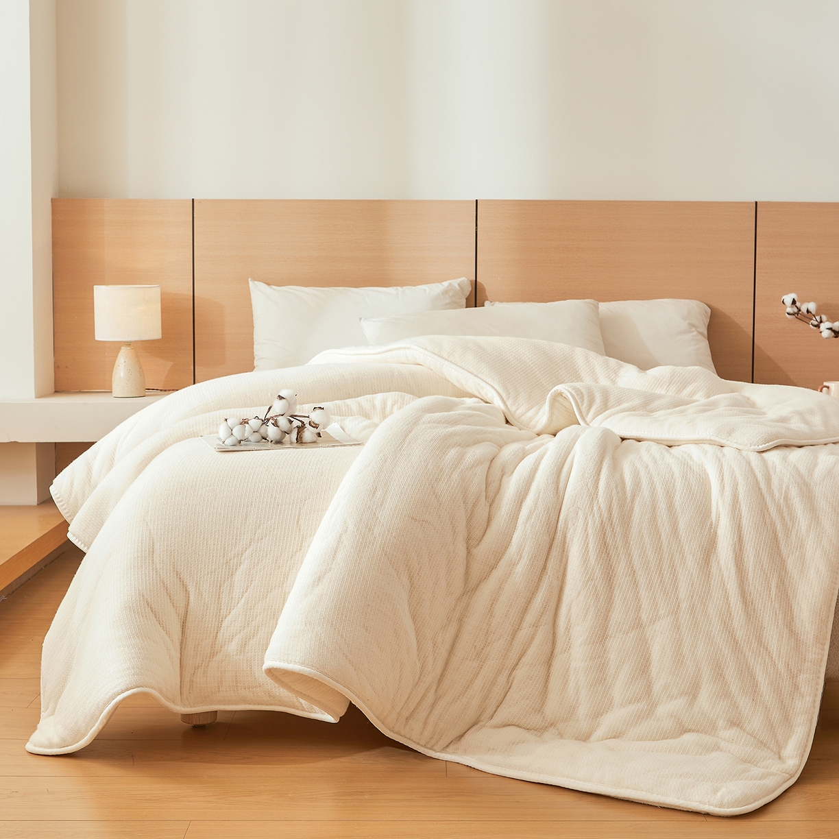 91家纺网 家纺一手货源 找家纺 晓时候2025新款鱼鳞网新疆棉花被棉絮夏被春秋被芯加厚冬被床垫被子-家用款棉花被 白色