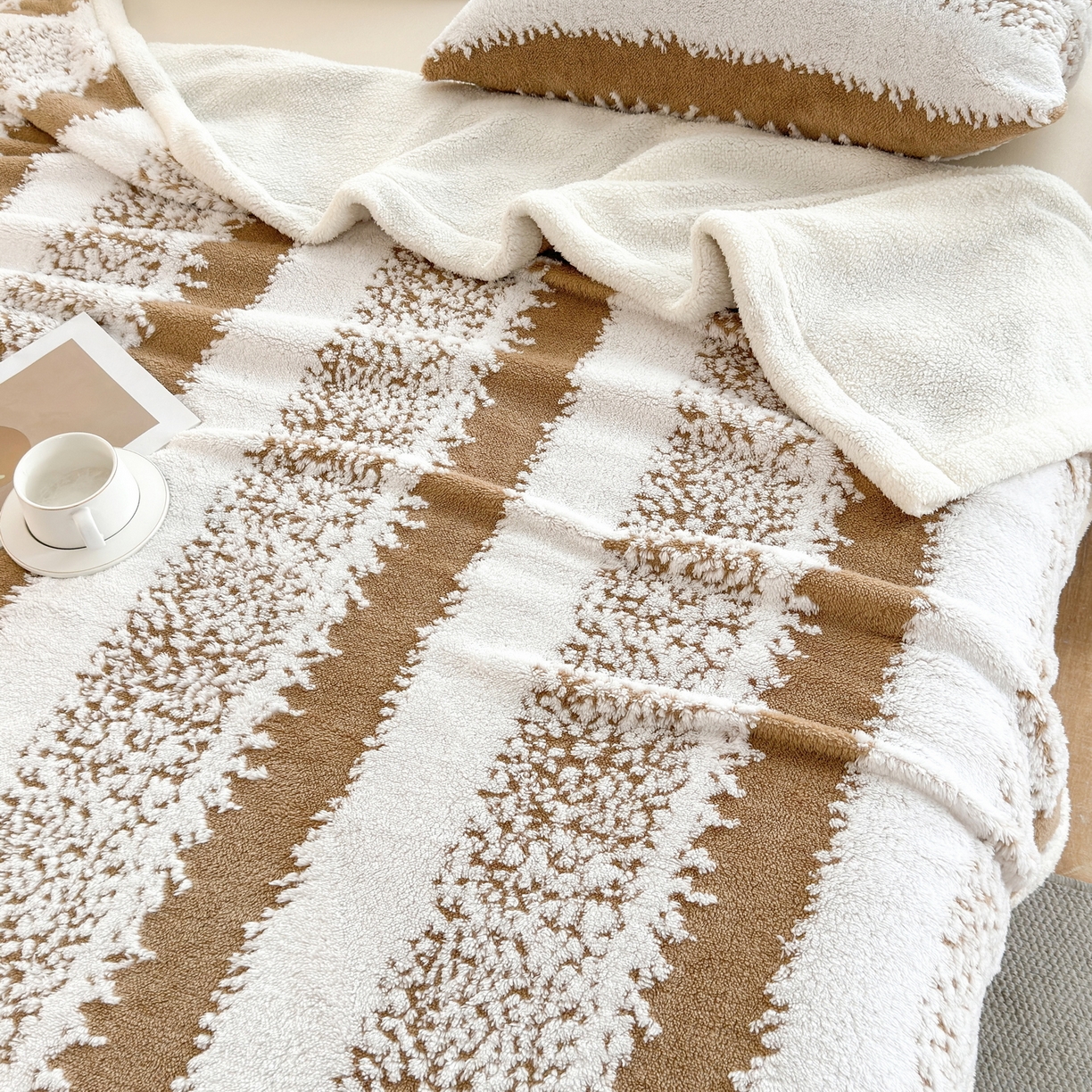 91家纺网 家纺一手货源 找家纺 春妮家纺 2025新款加厚羊羔绒阳离子双层盖毯舒棉绒毛毯 拉斐尔-茶棕