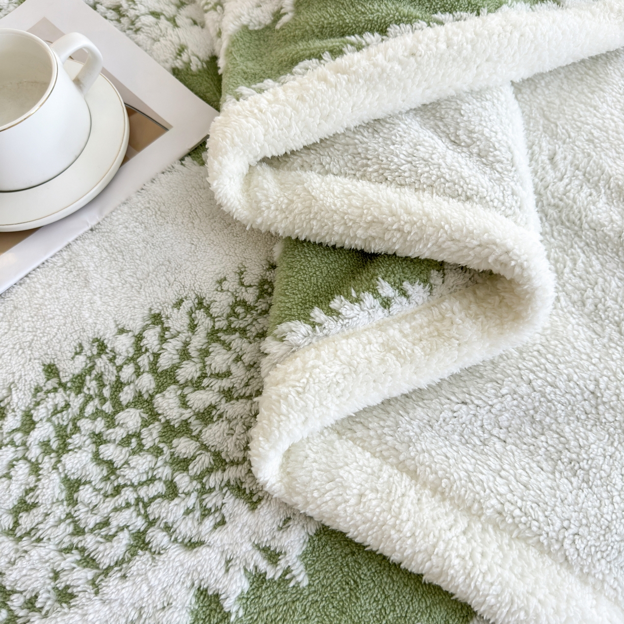 91家纺网 家纺一手货源 找家纺 春妮家纺 2025新款加厚羊羔绒阳离子双层盖毯舒棉绒毛毯 拉斐尔-清绿