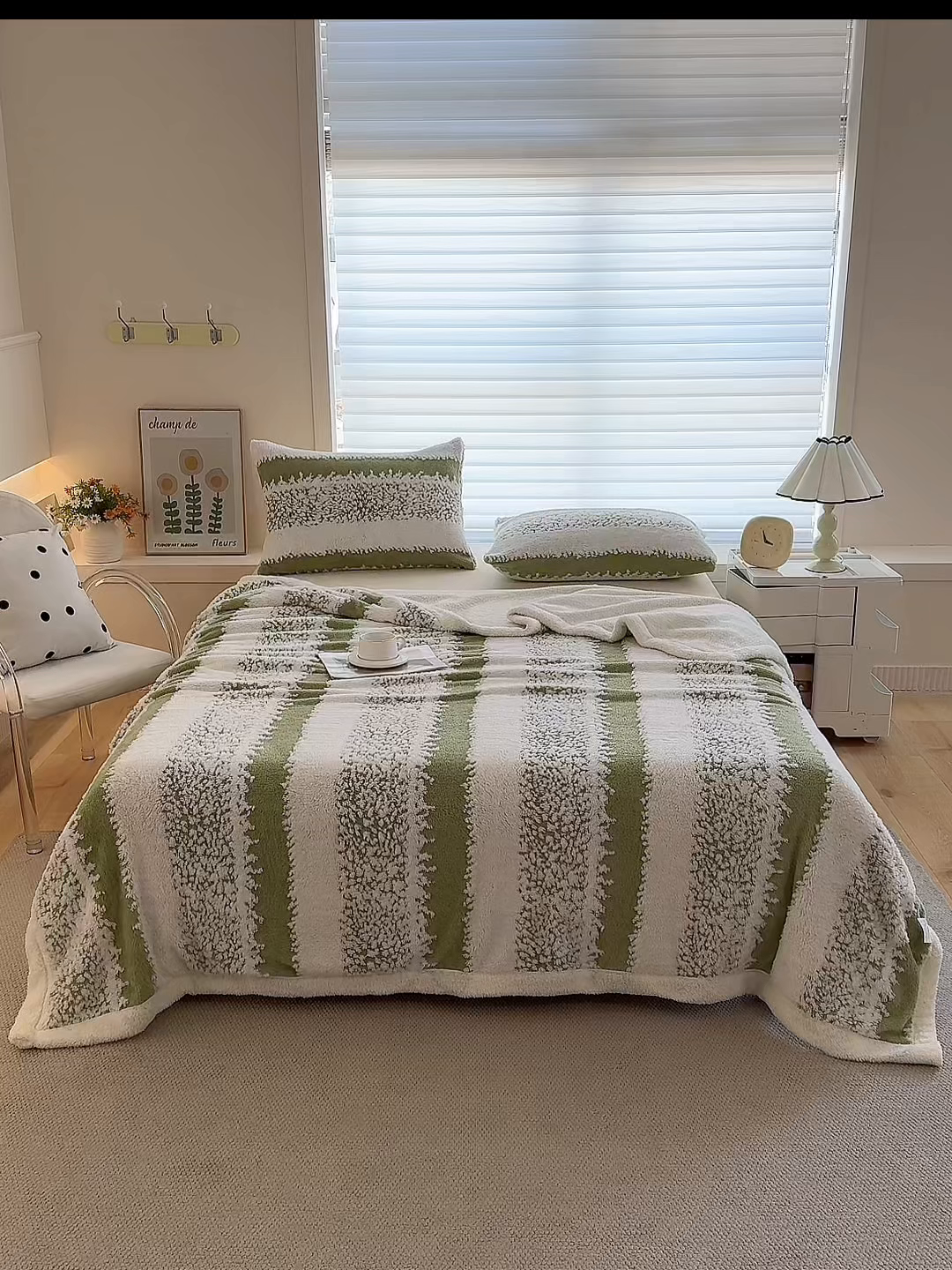 91家纺网 家纺一手货源 找家纺 春妮家纺 2025新款加厚羊羔绒阳离子双层盖毯舒棉绒毛毯 拉斐尔-清绿