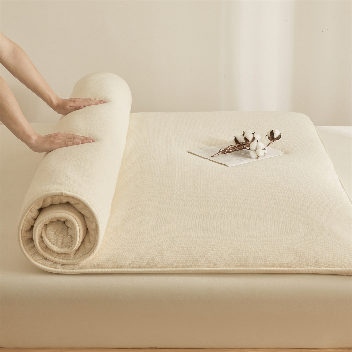 91家纺网 家纺一手货源 找家纺 晓时候2025新款鱼鳞网棉胎新疆棉花被棉絮被芯加厚冬被春秋被芯床垫被子-家用款