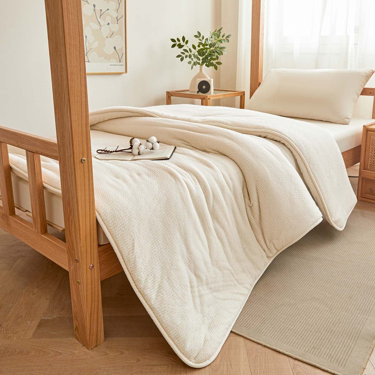 91家纺网 家纺一手货源 找家纺 晓时候2025新款鱼鳞网新疆棉花被学生宿舍加厚冬被春秋被芯棉絮床垫被子-宿舍款棉被 白色