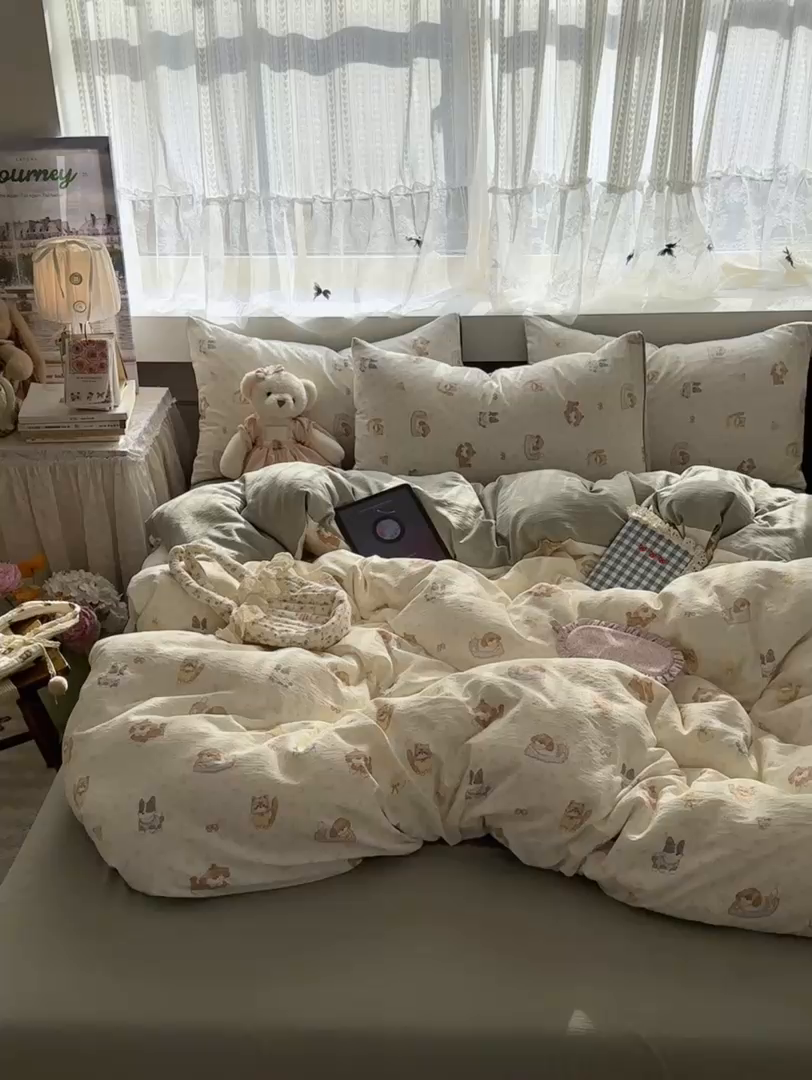 91家纺网 家纺一手货源 找家纺 丽美人家纺2025新款A类软糯皱皱纱四件套 贝拉