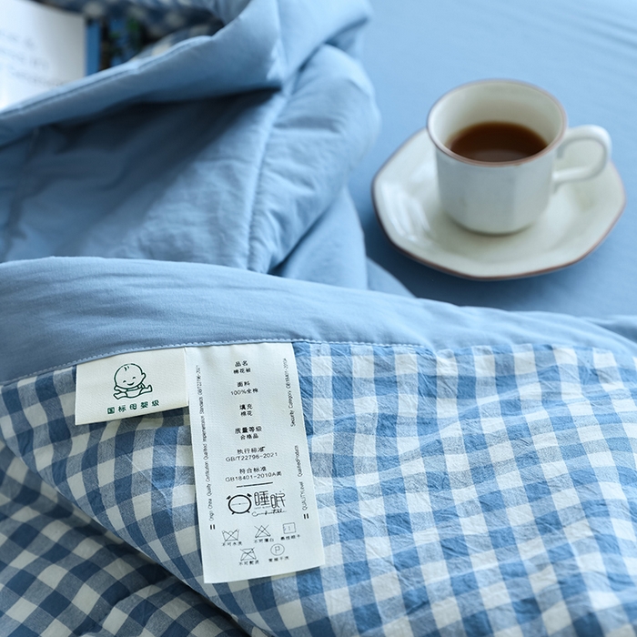 91家纺网 家纺一手货源 找家纺 小叮当家纺仓储工厂店 2025新款A类无印风里外全棉水洗棉新疆棉花夏被夏凉被空调被 浅蓝小格
