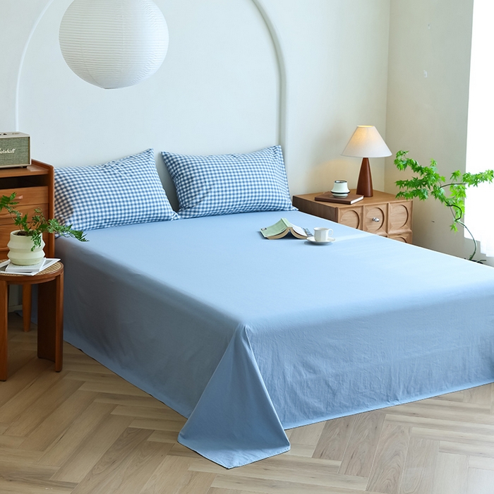 91家纺网 家纺一手货源 找家纺 小叮当家纺仓储工厂店 2025新款A类无印风里外全棉水洗棉新疆棉花夏被夏凉被空调被 浅蓝小格