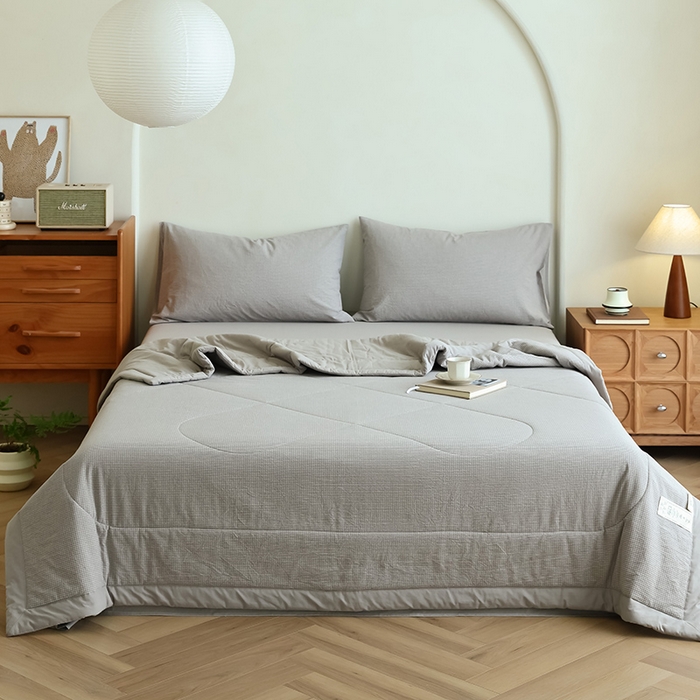 91家纺网 家纺一手货源 找家纺 小叮当家纺仓储工厂店 2025新款A类无印风里外全棉水洗棉新疆棉花夏被夏凉被空调被 安格尔灰