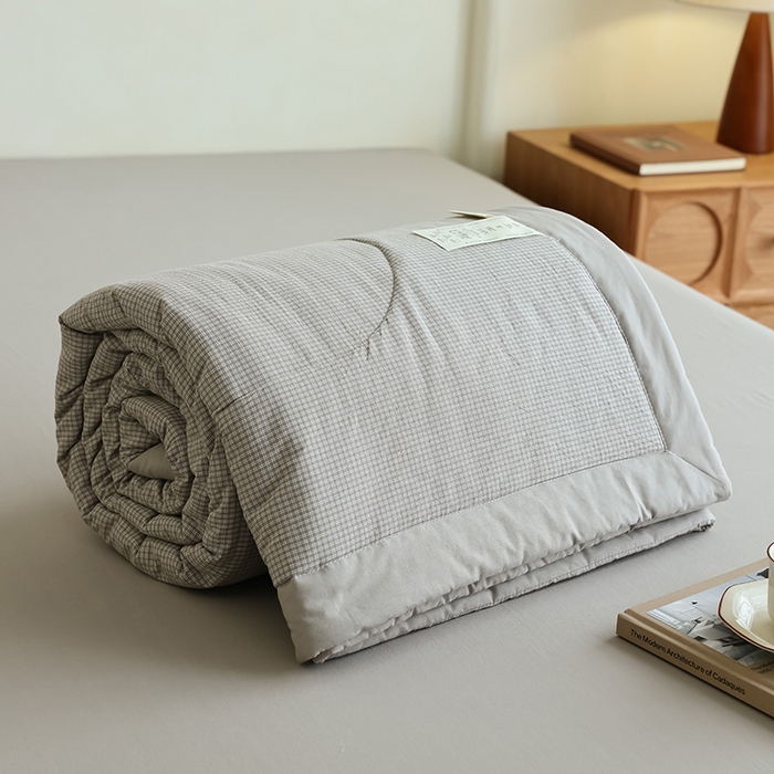 91家纺网 家纺一手货源 找家纺 小叮当家纺仓储工厂店 2025新款A类无印风里外全棉水洗棉新疆棉花夏被夏凉被空调被 安格尔灰