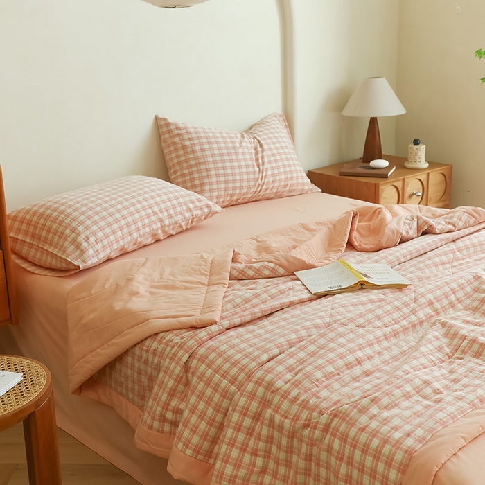 小叮当家纺仓储工厂店 2025新款A类无印风里外全棉水洗棉新疆棉花夏被夏凉被空调被 朵拉粉