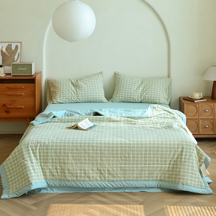 91家纺网 家纺一手货源 找家纺 小叮当家纺仓储工厂店 2025新款A类无印风里外全棉水洗棉新疆棉花夏被夏凉被空调被 朵拉绿