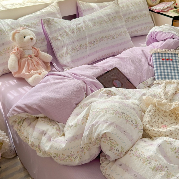 91家纺网 家纺一手货源 找家纺 丽美人家纺2025新款A类软糯皱皱纱四件套 春日小花