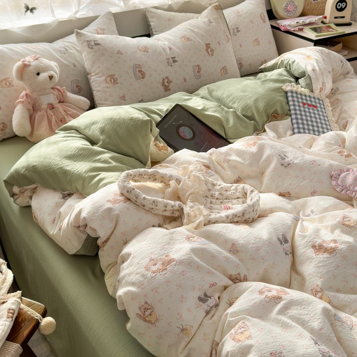 91家纺网 家纺一手货源 找家纺 丽美人家纺2025新款A类软糯皱皱纱四件套 贝拉