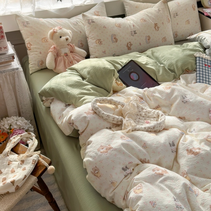 91家纺网 家纺一手货源 找家纺 丽美人家纺2025新款A类软糯皱皱纱四件套 贝拉