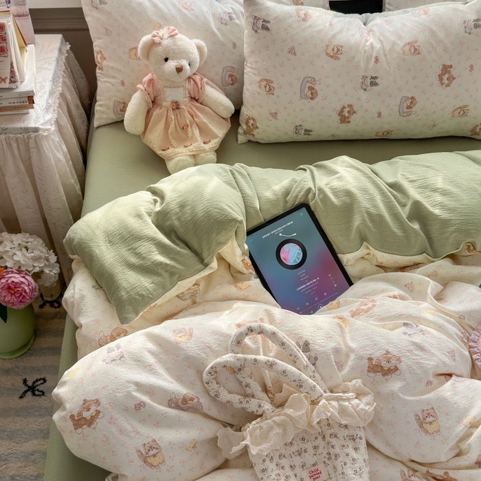 91家纺网 家纺一手货源 找家纺 丽美人家纺2025新款A类软糯皱皱纱四件套 贝拉