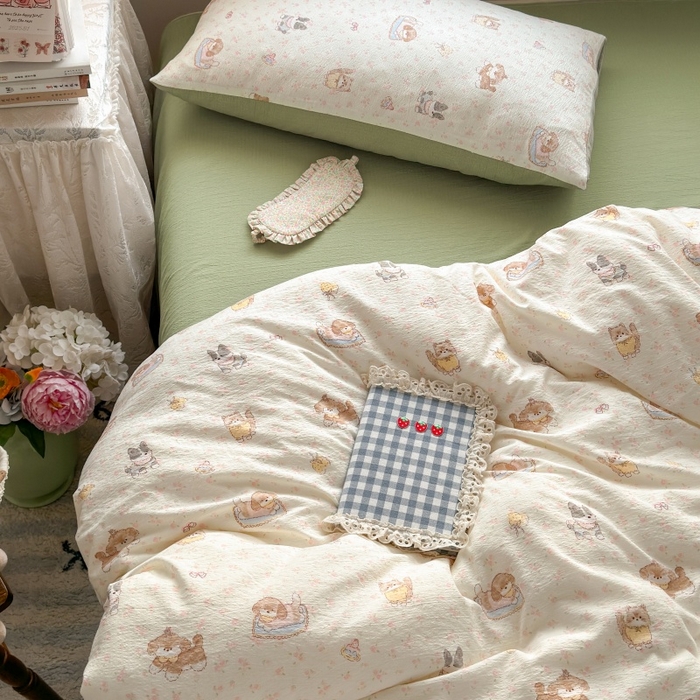 91家纺网 家纺一手货源 找家纺 丽美人家纺2025新款A类软糯皱皱纱四件套 贝拉