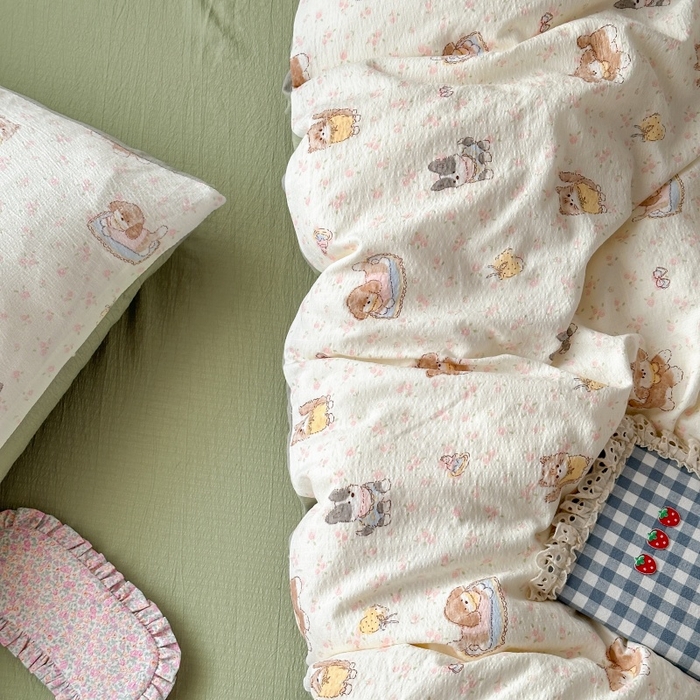 91家纺网 家纺一手货源 找家纺 丽美人家纺2025新款A类软糯皱皱纱四件套 贝拉