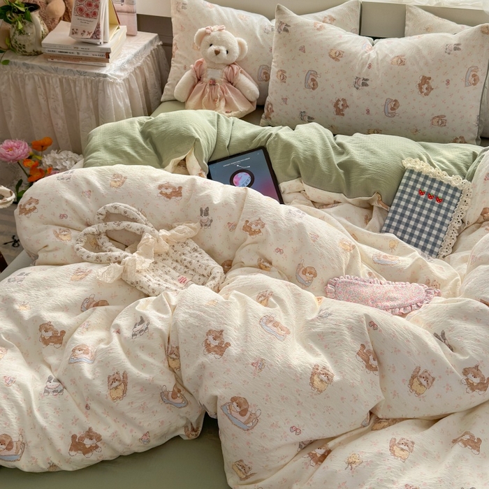 91家纺网 家纺一手货源 找家纺 丽美人家纺2025新款A类软糯皱皱纱四件套 贝拉