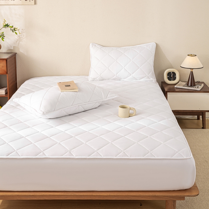 91家纺网 家纺一手货源 找家纺 憨豆家纺 2025新款水洗棉磨毛夹棉床笠四季床垫褥子床护垫薄款学生宿舍榻榻米垫被跨境加棉保护垫升级床笠款-白色