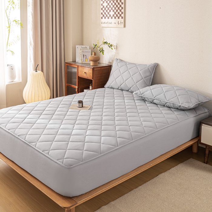 91家纺网 家纺一手货源 找家纺 憨豆家纺 2025新款水洗棉磨毛夹棉床笠四季床垫褥子床护垫薄款学生宿舍榻榻米垫被跨境加棉保护垫升级床笠款-灰色