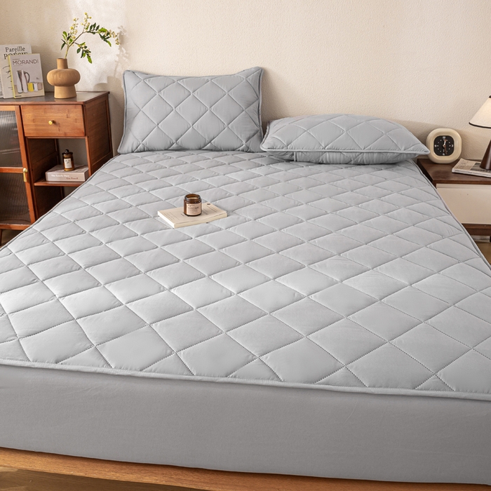 91家纺网 家纺一手货源 找家纺 憨豆家纺 2025新款水洗棉磨毛夹棉床笠四季床垫褥子床护垫薄款学生宿舍榻榻米垫被跨境加棉保护垫升级床笠款-灰色