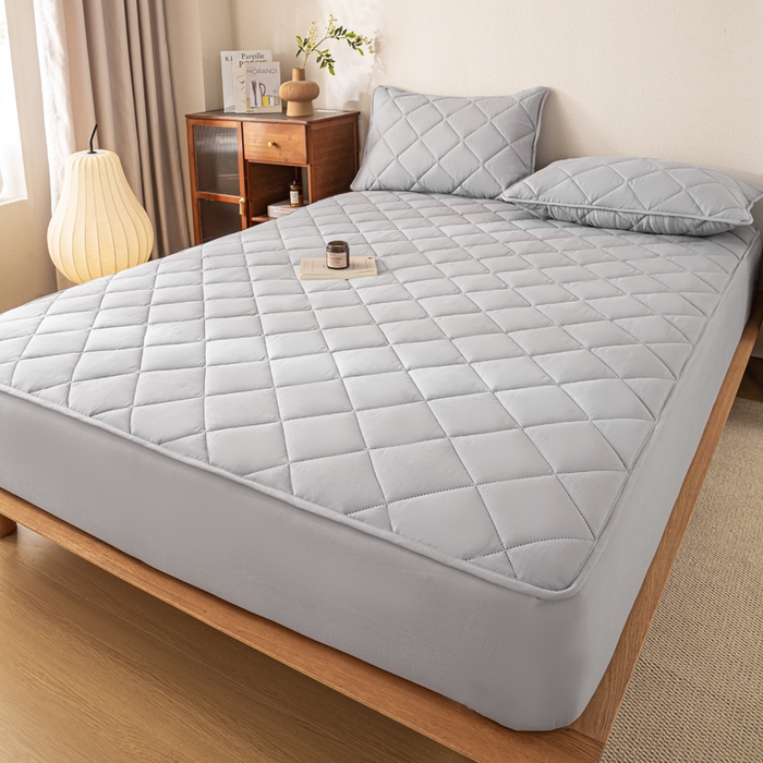 91家纺网 家纺一手货源 找家纺 憨豆家纺 2025新款水洗棉磨毛夹棉床笠四季床垫褥子床护垫薄款学生宿舍榻榻米垫被跨境加棉保护垫升级床笠款-灰色