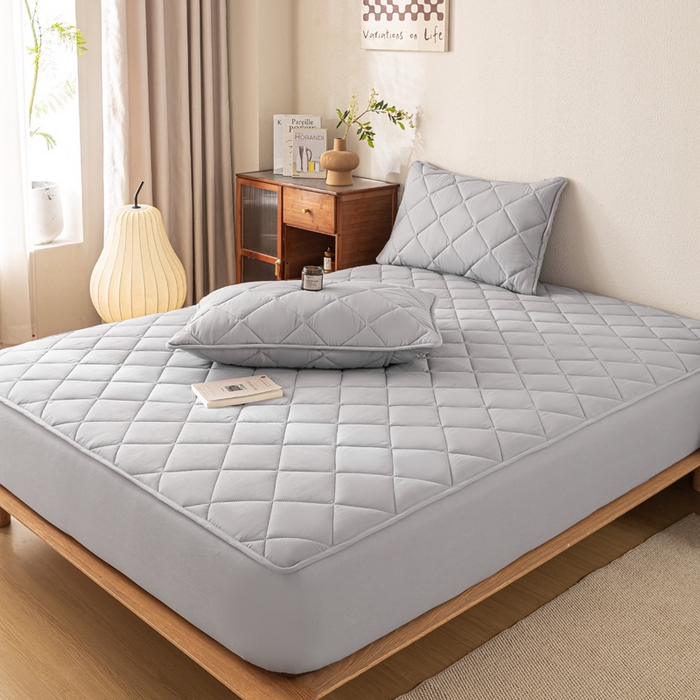 91家纺网 家纺一手货源 找家纺 憨豆家纺 2025新款水洗棉磨毛夹棉床笠四季床垫褥子床护垫薄款学生宿舍榻榻米垫被跨境加棉保护垫升级床笠款-灰色