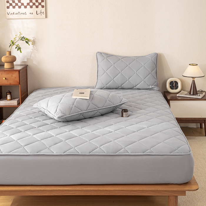 91家纺网 家纺一手货源 找家纺 憨豆家纺 2025新款水洗棉磨毛夹棉床笠四季床垫褥子床护垫薄款学生宿舍榻榻米垫被跨境加棉保护垫升级床笠款-灰色