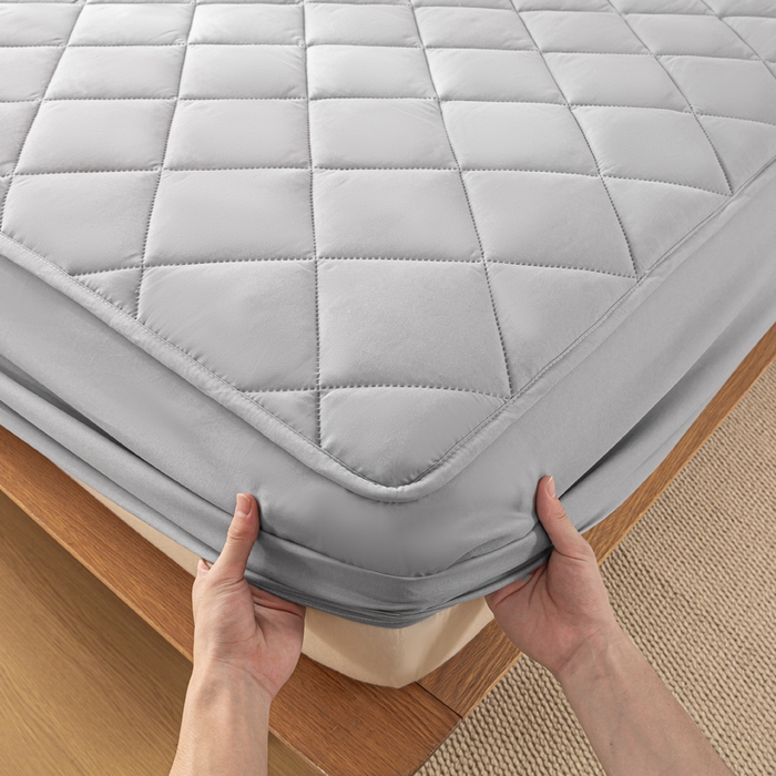 91家纺网 家纺一手货源 找家纺 憨豆家纺 2025新款水洗棉磨毛夹棉床笠四季床垫褥子床护垫薄款学生宿舍榻榻米垫被跨境加棉保护垫升级床笠款-灰色