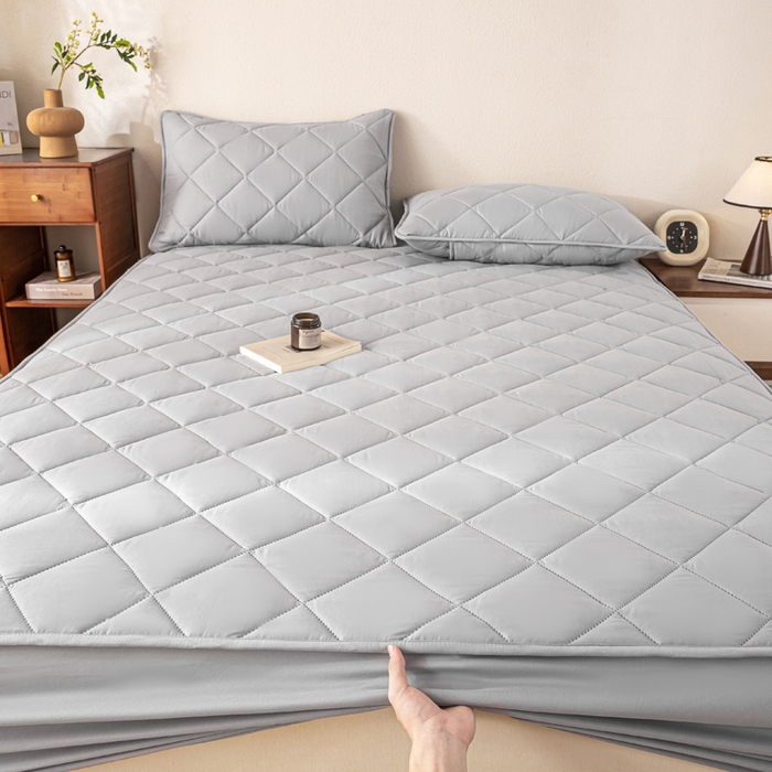 91家纺网 家纺一手货源 找家纺 憨豆家纺 2025新款水洗棉磨毛夹棉床笠四季床垫褥子床护垫薄款学生宿舍榻榻米垫被跨境加棉保护垫升级床笠款-灰色