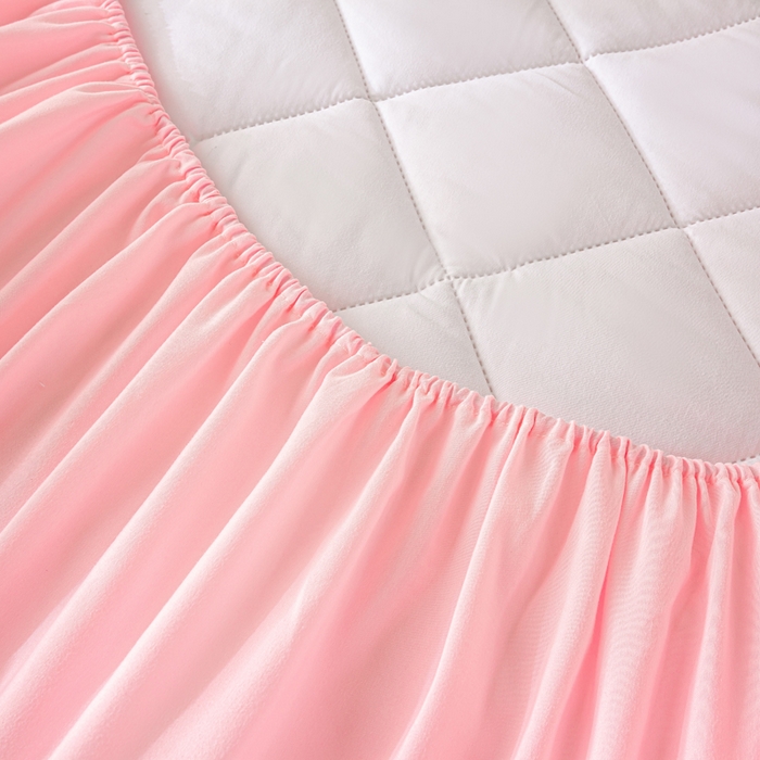 91家纺网 家纺一手货源 找家纺 憨豆家纺 2025新款水洗棉磨毛夹棉床笠四季床垫褥子床护垫薄款学生宿舍榻榻米垫被跨境加棉保护垫升级床笠款-粉色