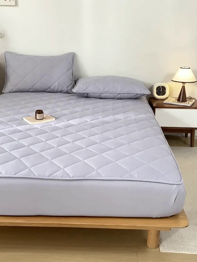 91家纺网 家纺一手货源 找家纺 憨豆家纺 2025新款水洗棉磨毛夹棉床笠四季床垫褥子床护垫薄款学生宿舍榻榻米垫被跨境加棉保护垫升级床笠款-灰色