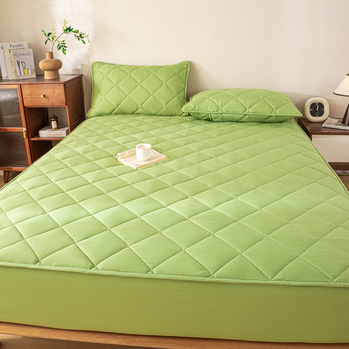 91家纺网 家纺一手货源 找家纺 憨豆家纺 2025新款水洗棉磨毛夹棉床笠四季床垫褥子床护垫薄款学生宿舍榻榻米垫被跨境加棉保护垫升级床笠款-绿色