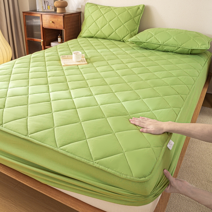 91家纺网 家纺一手货源 找家纺 憨豆家纺 2025新款水洗棉磨毛夹棉床笠四季床垫褥子床护垫薄款学生宿舍榻榻米垫被跨境加棉保护垫升级床笠款-绿色