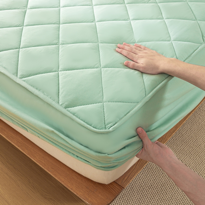 91家纺网 家纺一手货源 找家纺 憨豆家纺 2025新款水洗棉磨毛夹棉床笠四季床垫褥子床护垫薄款学生宿舍榻榻米垫被跨境加棉保护垫升级床笠款-青色