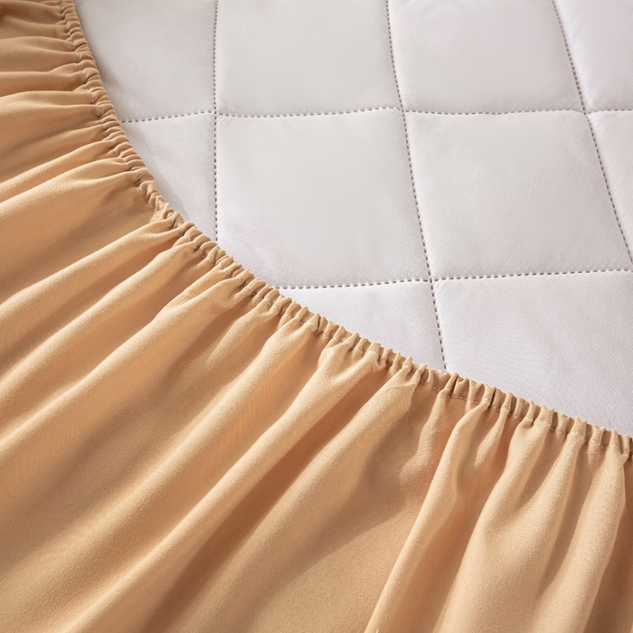 91家纺网 家纺一手货源 找家纺 憨豆家纺 2025新款水洗棉磨毛夹棉床笠四季床垫褥子床护垫薄款学生宿舍榻榻米垫被跨境加棉保护垫升级床笠款-棕黄色