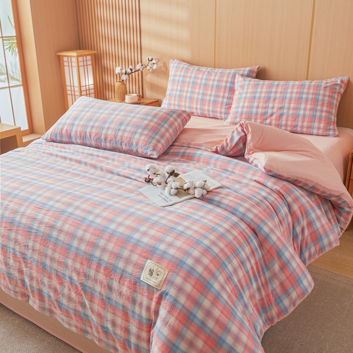 91家纺网 家纺一手货源 找家纺 爱屋及屋 2025新款水洗棉可拆洗棉花被被子被芯 清新格