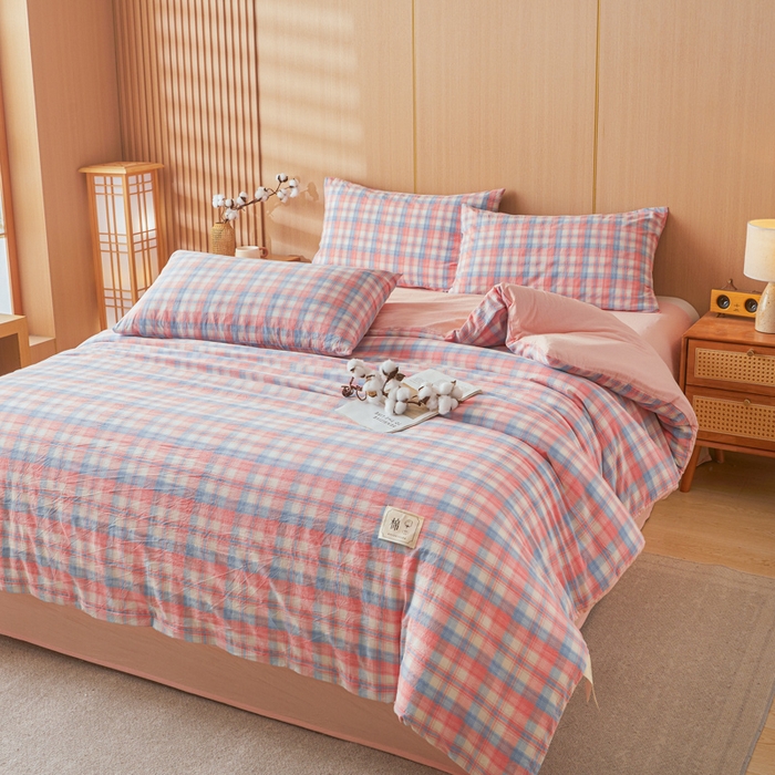 91家纺网 家纺一手货源 找家纺 爱屋及屋 2025新款水洗棉可拆洗棉花被被子被芯 清新格