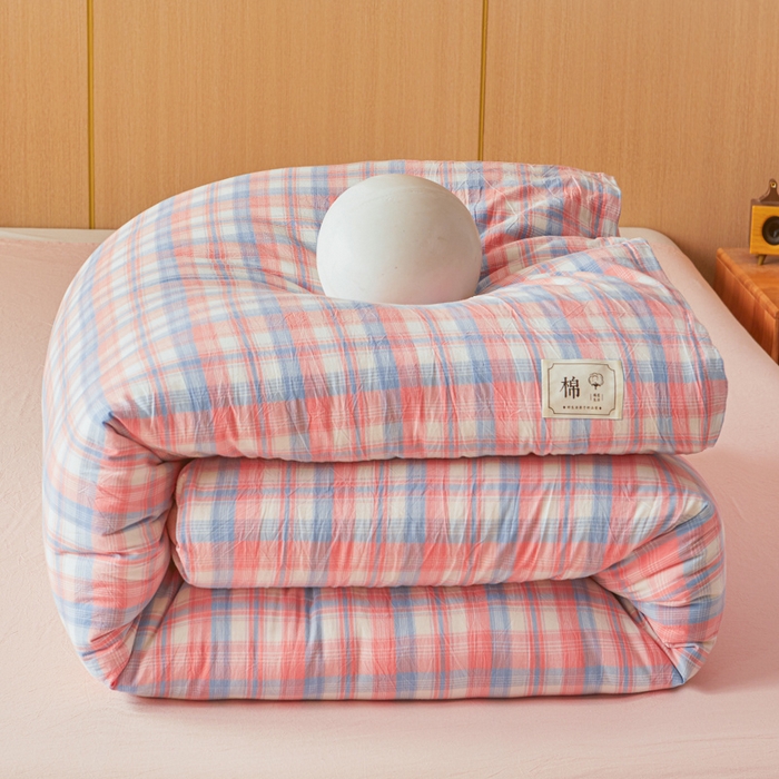 91家纺网 家纺一手货源 找家纺 爱屋及屋 2025新款水洗棉可拆洗棉花被被子被芯 清新格