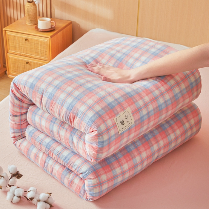 91家纺网 家纺一手货源 找家纺 爱屋及屋 2025新款水洗棉可拆洗棉花被被子被芯 清新格