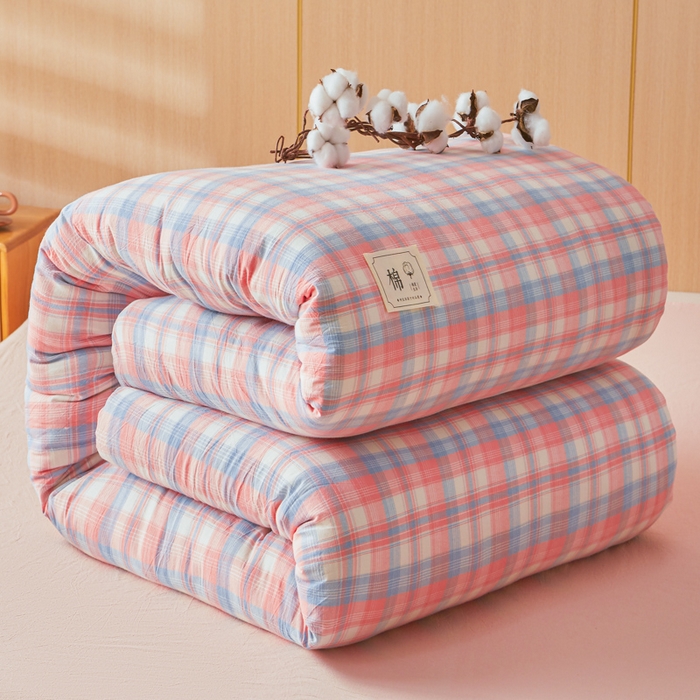 91家纺网 家纺一手货源 找家纺 爱屋及屋 2025新款水洗棉可拆洗棉花被被子被芯 清新格