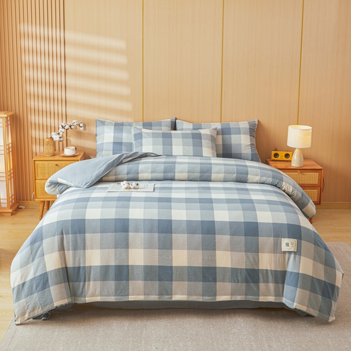 91家纺网 家纺一手货源 找家纺 爱屋及屋 2025新款水洗棉可拆洗棉花被被子被芯 蓝中格