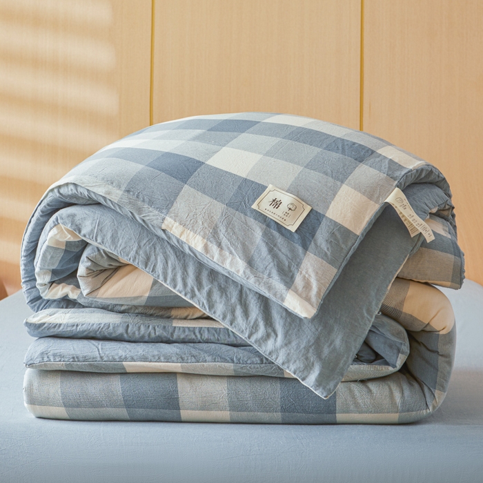 91家纺网 家纺一手货源 找家纺 爱屋及屋 2025新款水洗棉可拆洗棉花被被子被芯 蓝中格