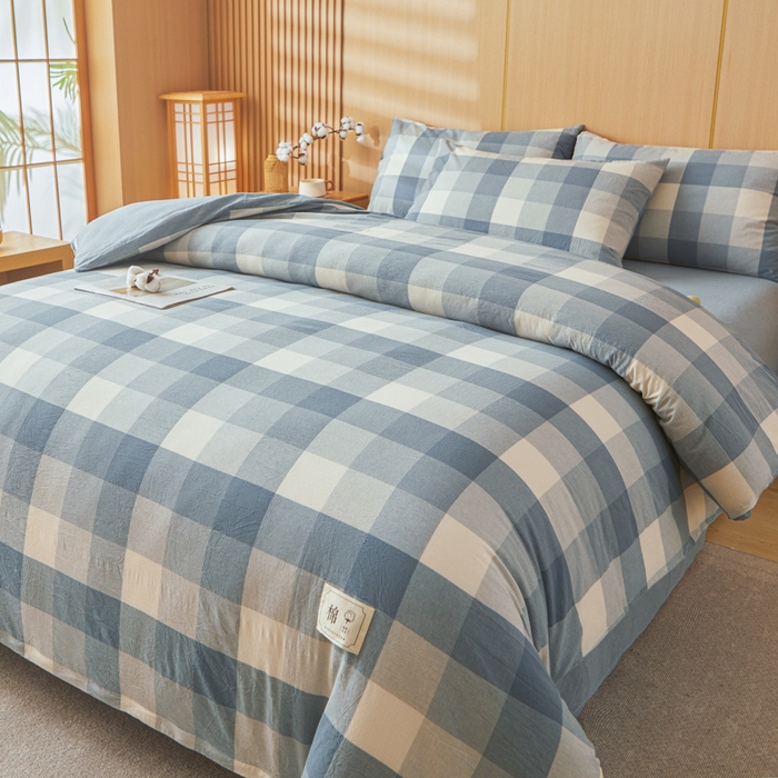 91家纺网 家纺一手货源 找家纺 爱屋及屋 2025新款水洗棉可拆洗棉花被被子被芯 蓝中格