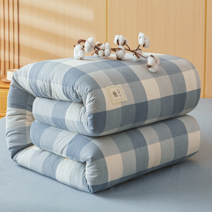 91家纺网 家纺一手货源 找家纺 爱屋及屋 2025新款水洗棉可拆洗棉花被被子被芯 蓝中格