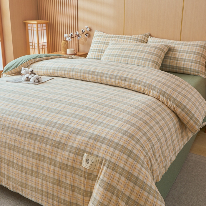 91家纺网 家纺一手货源 找家纺 爱屋及屋 2025新款水洗棉可拆洗棉花被被子被芯 翠绿格