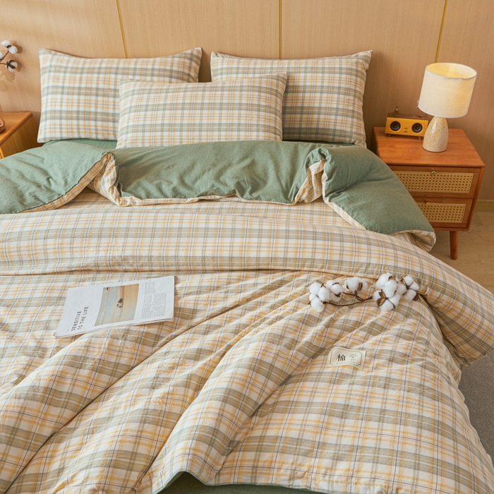 91家纺网 家纺一手货源 找家纺 爱屋及屋 2025新款水洗棉可拆洗棉花被被子被芯 翠绿格