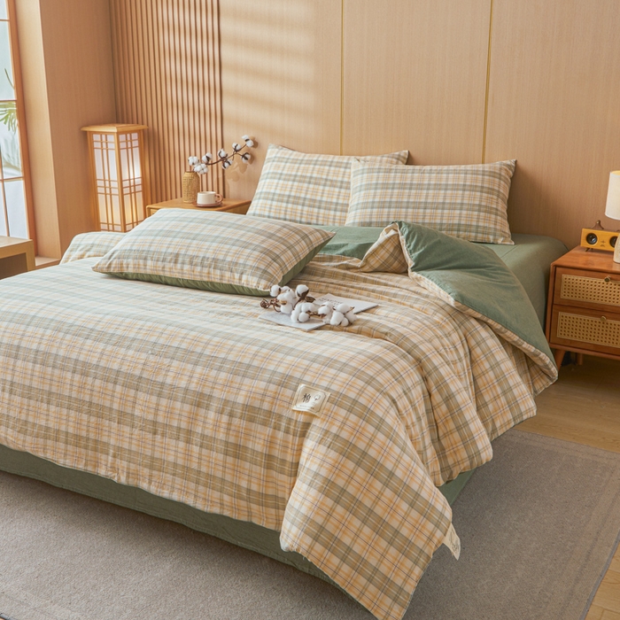 91家纺网 家纺一手货源 找家纺 爱屋及屋 2025新款水洗棉可拆洗棉花被被子被芯 翠绿格