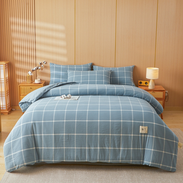 91家纺网 家纺一手货源 找家纺 爱屋及屋 2025新款水洗棉可拆洗棉花被被子被芯 海蓝大格