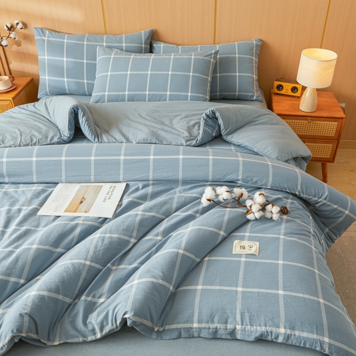 91家纺网 家纺一手货源 找家纺 爱屋及屋 2025新款水洗棉可拆洗棉花被被子被芯 海蓝大格